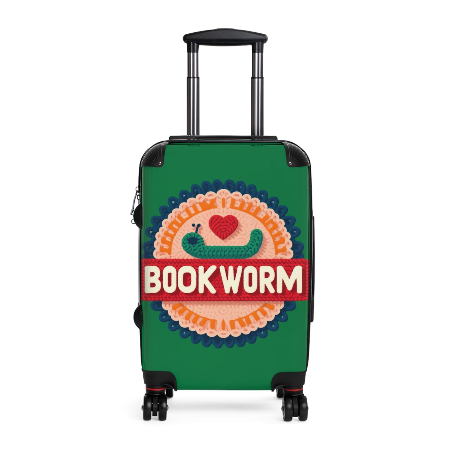 Crochet Bookworm Illustration: Cozy Reader Embroidered Patch Design - Suitcase