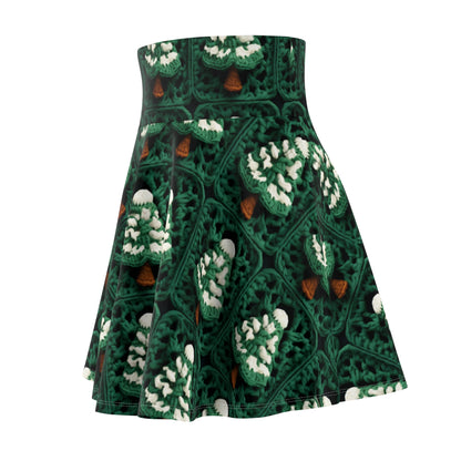 Evergreen Christmas Trees Crochet, Festive Pine Tree Holiday Craft, Yuletide Forest, Winter - Women's Skater Skirt (AOP)