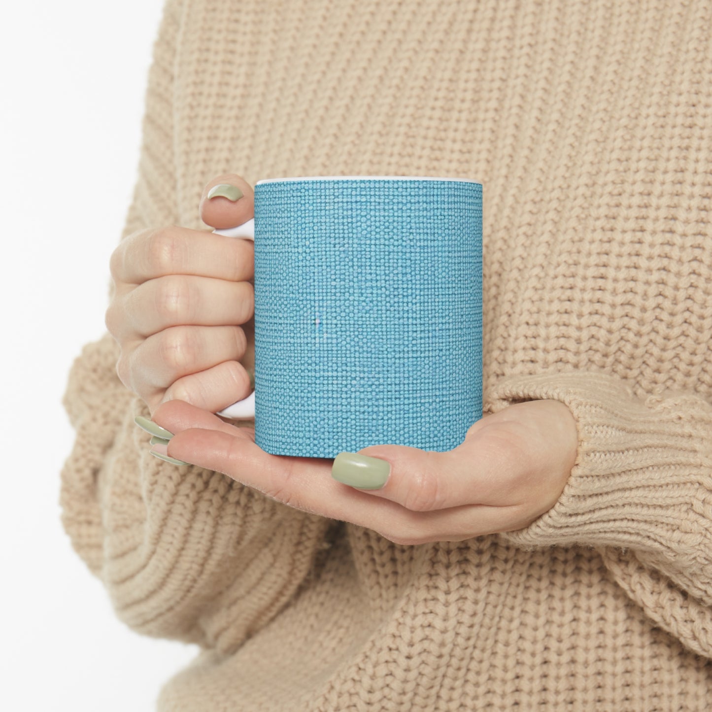 Bright Aqua Teal: Denim-Inspired Refreshing Blue Summer Fabric - Ceramic Mug 11oz