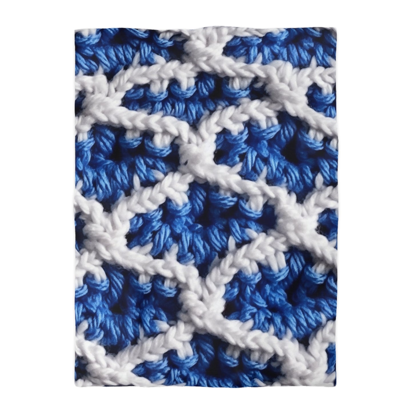 Blueberry Blue Crochet, White Accents, Classic Textured Pattern - Microfiber Duvet Cover