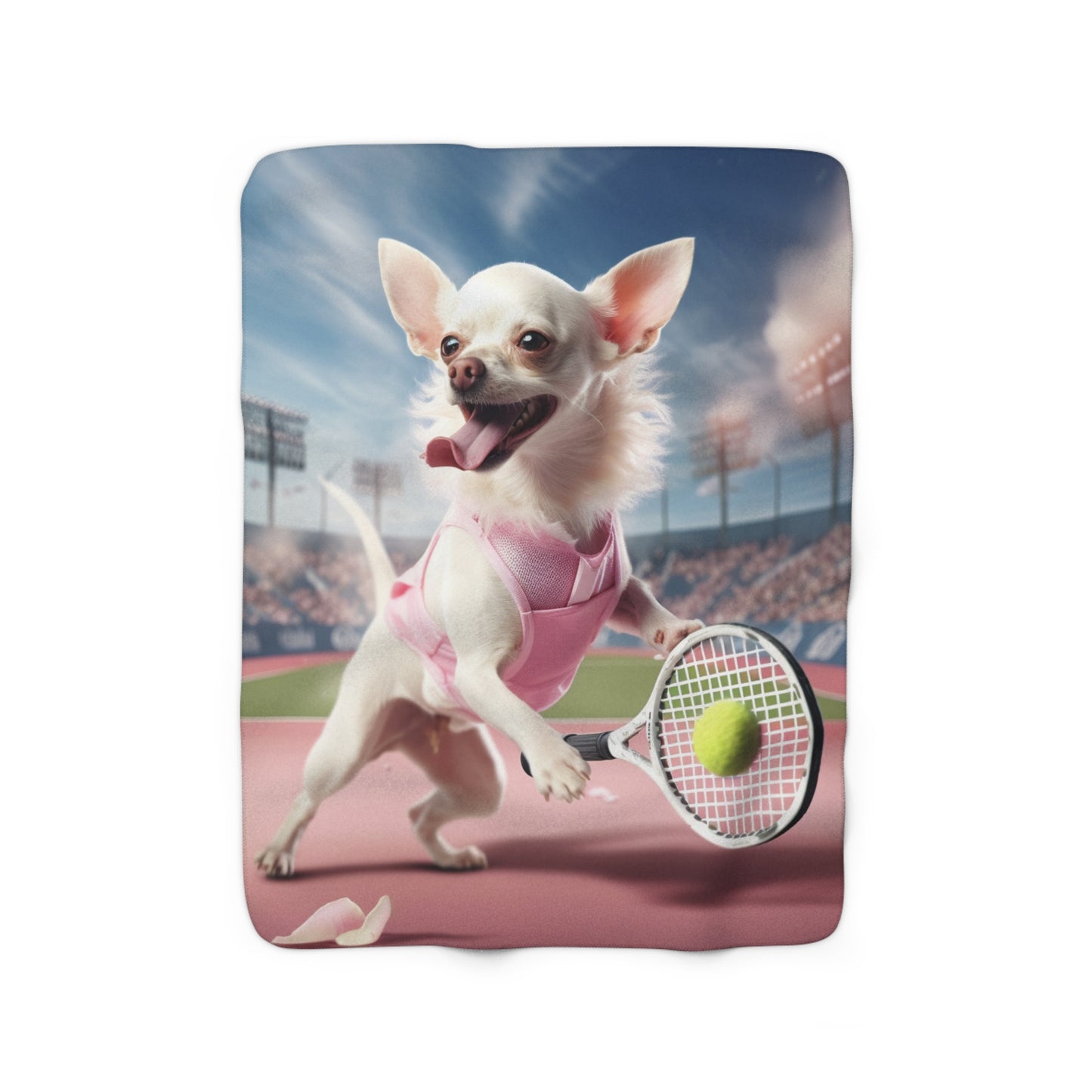 Chihuahua Tennis Ace: Dog Pink Outfit, Court Atheletic Sport Game - Sherpa Fleece Blanket