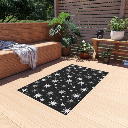 Mid Century Modern Atomic Starburst - Streamlined Minimal Stars - Outdoor Rug