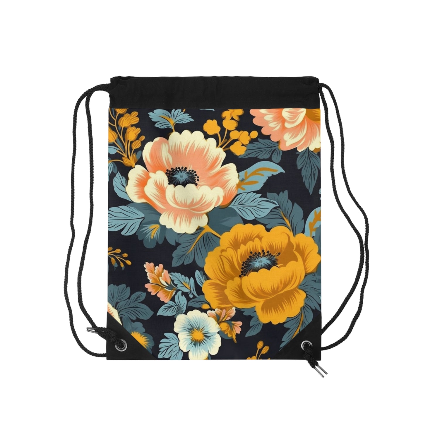 Vintage 50s 60s Inspired High-Waisted Floral Pattern - Drawstring Bag