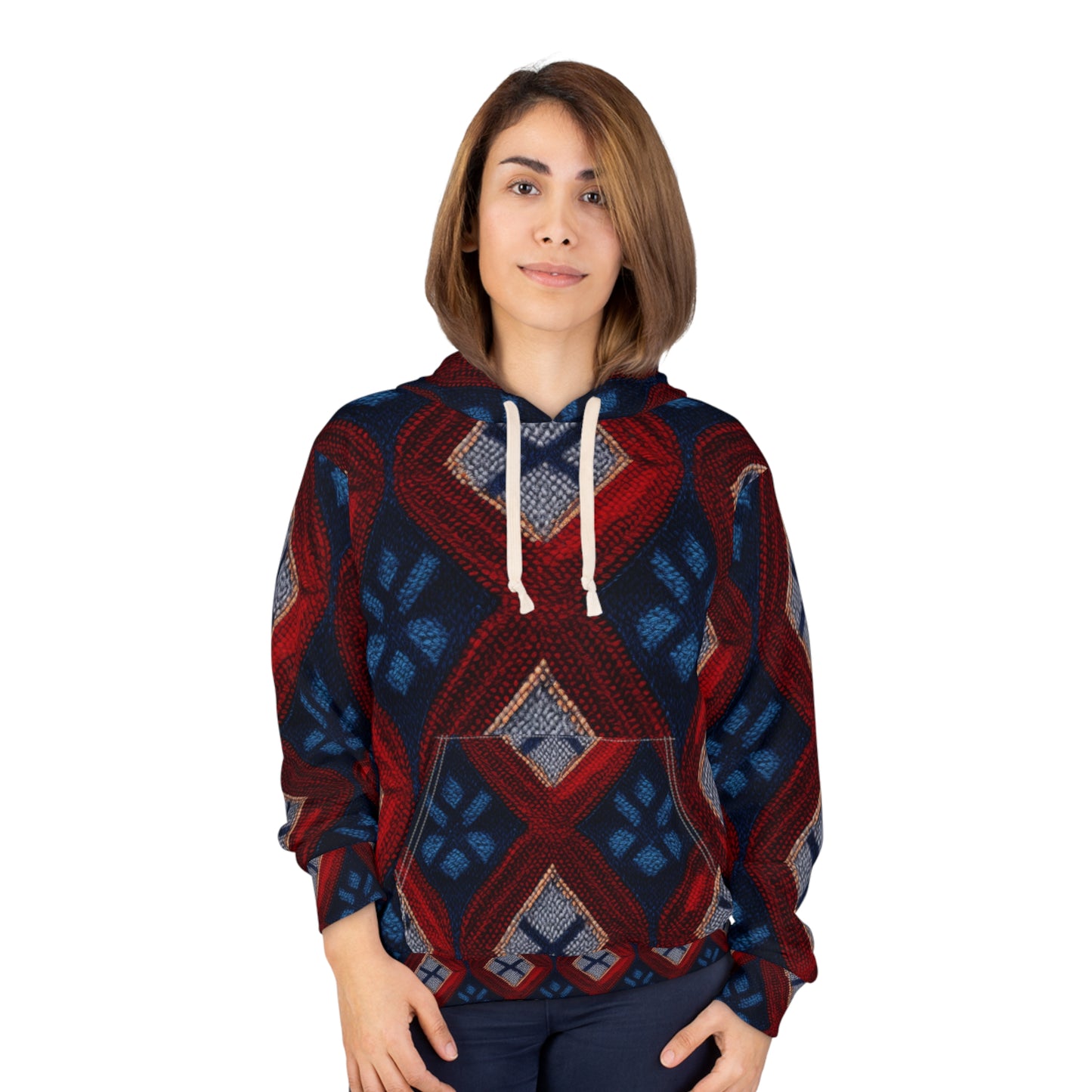 Moquette Majesty: Red & Blue Woolen Wonders - Unisex Pullover Hoodie (AOP)