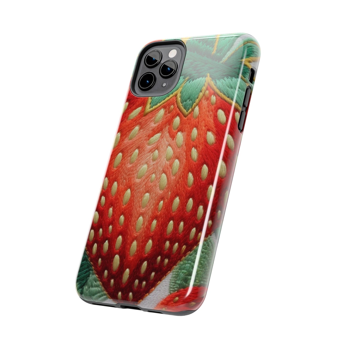 Berry Delight: Sun-Kissed Strawberries Fields Meet Embroidered Style Strawberry Patterns - Tough Phone Cases