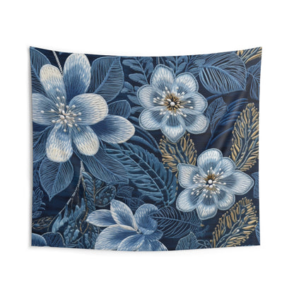 Blossom Embroidery Floral on Denim Style - Indoor Wall Tapestries