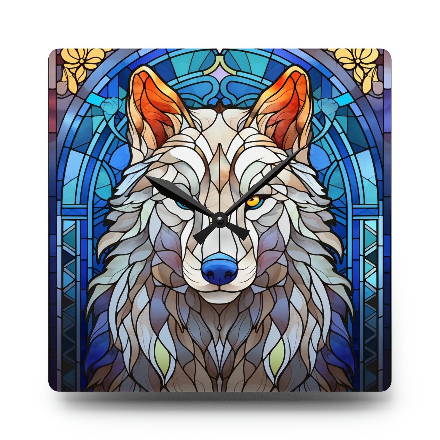 Stained Glass Wolf Design - Acrylic Wall Clock