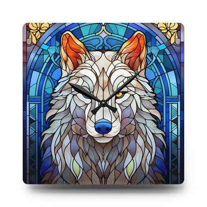 Stained Glass Wolf Design - Acrylic Wall Clock