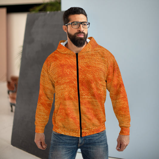 Burnt Orange/Rust: Denim-Inspired Autumn Fall Color Fabric - Unisex Zip Hoodie (AOP)