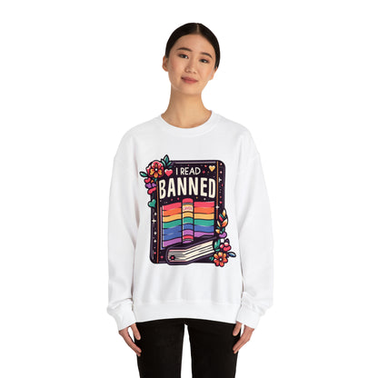 Leo libros prohibidos - Libro colorido del amor del orgullo con acentos florales - Sudadera unisex Heavy Blend™ Crewneck