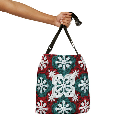 Christmas Snowflake Crochet, Festive Yuletide, Winter Wonderland Craft, Ice Crystal, Holiday Decor, Seasonal Adornments - Adjustable Tote Bag (AOP)