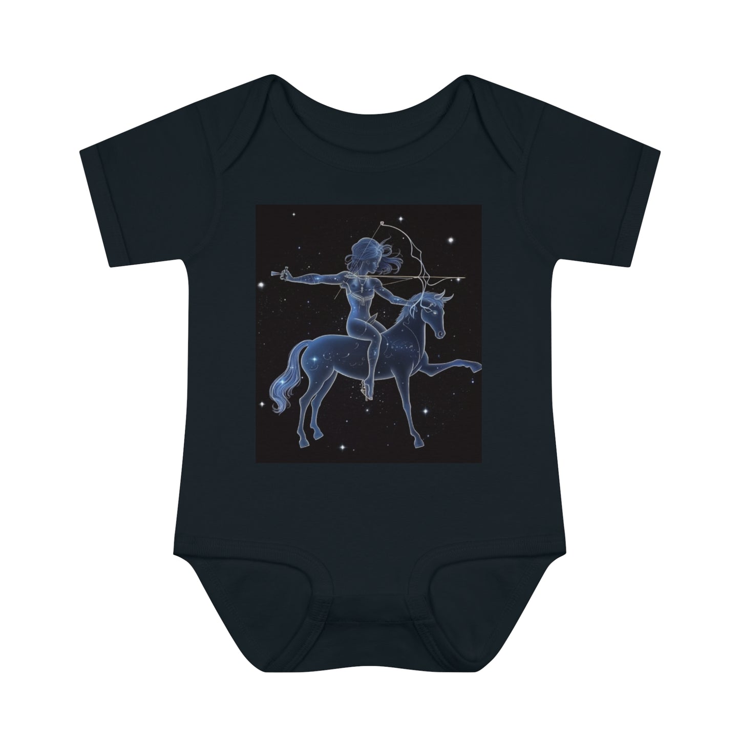 Sagittarius Zodiac in Starlit Universe - Fluorescent Colors - Infant Baby Rib Bodysuit