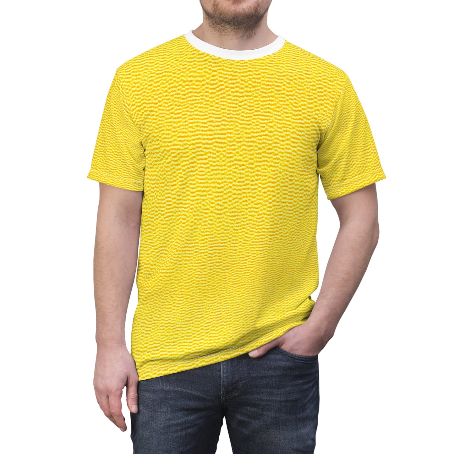 Sunshine Yellow Lemon: Denim-Inspired, Cheerful Fabric - Unisex Cut & Sew Tee (AOP)