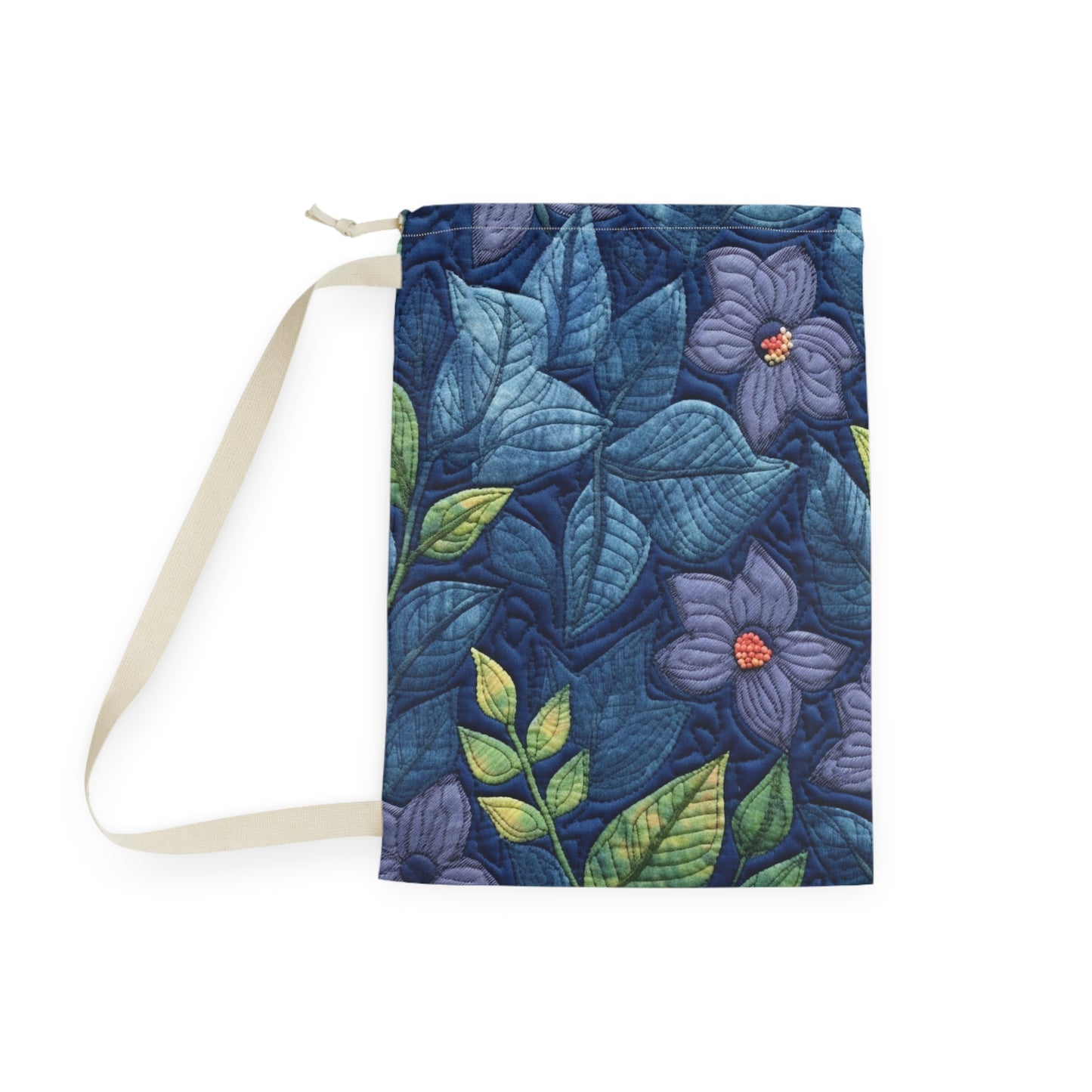 Floral Embroidery Blue: Denim-Inspired, Artisan-Crafted Flower Design - Laundry Bag