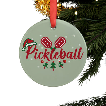 Festive Pickleball Paddle Christmas - Acrylic Ornament with Ribbon