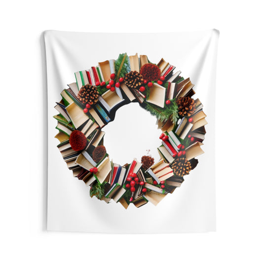 Holiday Book Wreath: Festive Literary Book Lover & Christmas Pinecone Arrangement - Indoor Wall Tapestries