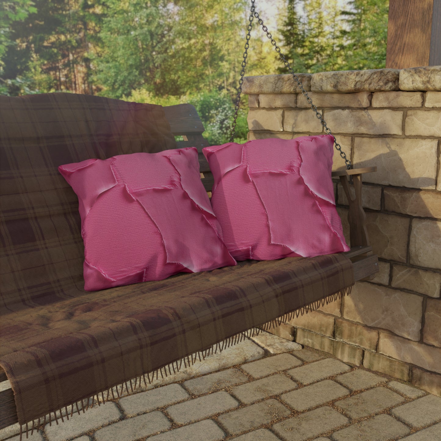 Distressed Neon Pink: Edgy, Ripped Denim-Inspired Doll Fabric - Outdoor Pillows