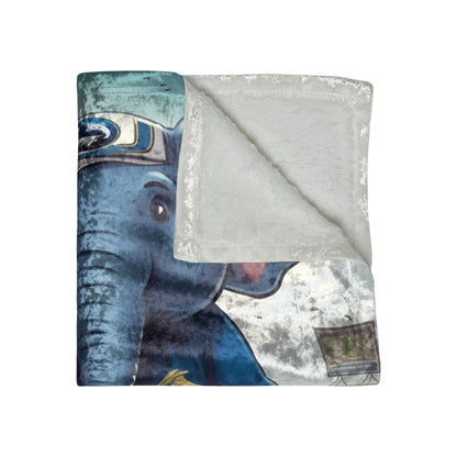 India Elephant Cricket Sport Star: Pitch, Run, Stump Game - Animated Charm - Crushed Velvet Blanket