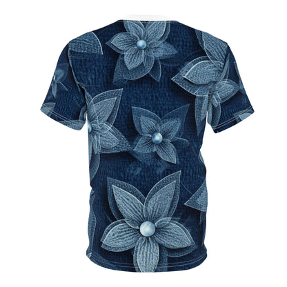 Hawaiian Flower Design - Denim-Inspired Decor Piece - Unisex Cut & Sew Tee (AOP)