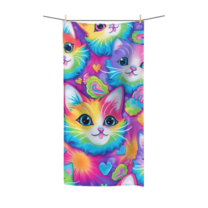 Happy Kitten & Cat Design - Vivid, Colorful & Eye-Catching - Polycotton Towel