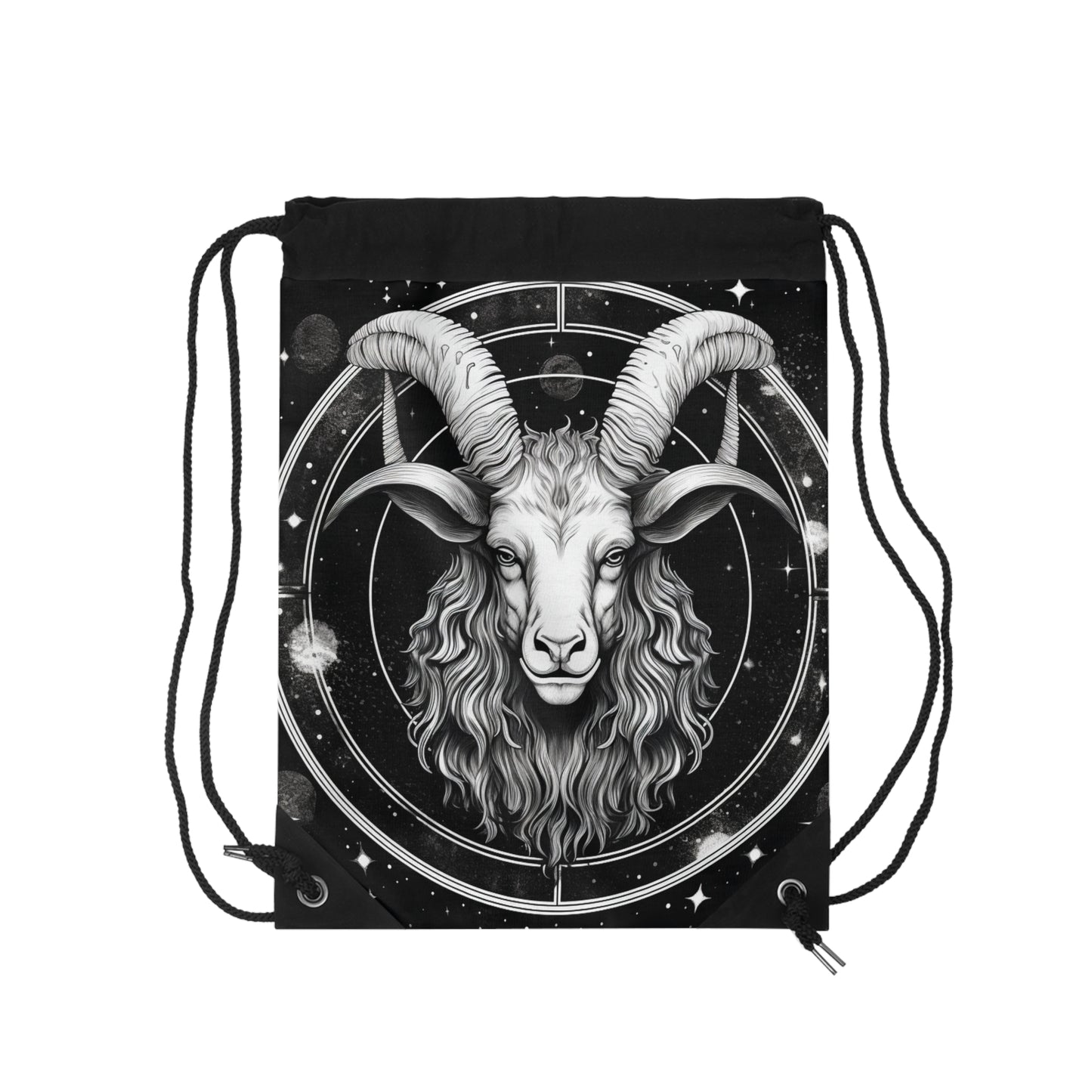 Capricorn Drawstring Bag, Zodiac Black White Goat Design