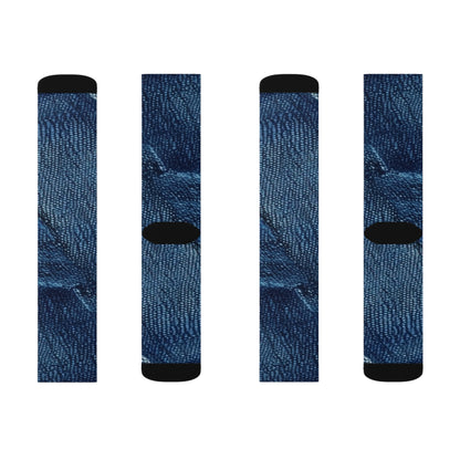 Dark Blue: Distressed Denim-Inspired Fabric Design - Sublimation Socks