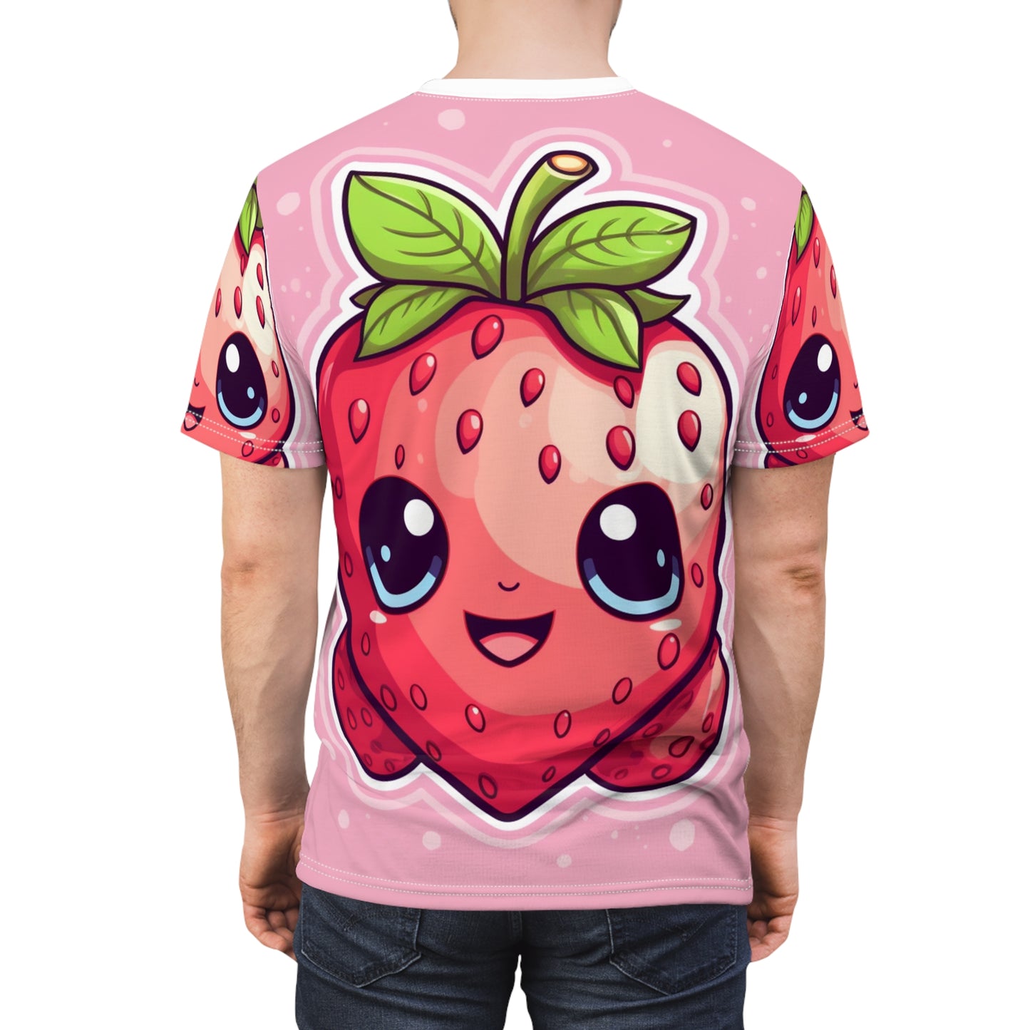 Kawaii Strawberry Adventure - アニメ クラシック 伝統的な日本のフルーツ - オタク アートワーク - ユニセックス カットソー Tシャツ (AOP) 