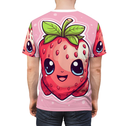 Kawaii Strawberry Adventure - アニメ クラシック 伝統的な日本のフルーツ - オタク アートワーク - ユニセックス カットソー Tシャツ (AOP) 