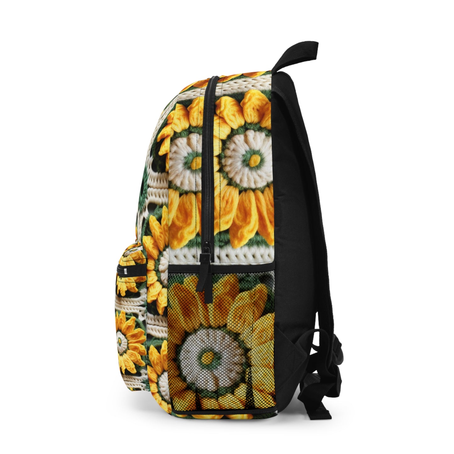 Sunflower Crochet Elegance, Granny Square Design, Radiant Floral Motif. Bring the Warmth of Sunflowers to Your Space - Backpack