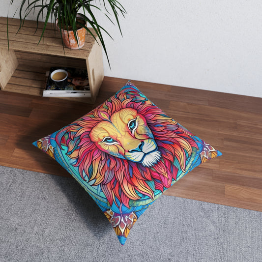 Astrological Leo - Cosmic Zodiac Constellation, Lion Symbol Art - Tufted Floor Pillow, Square