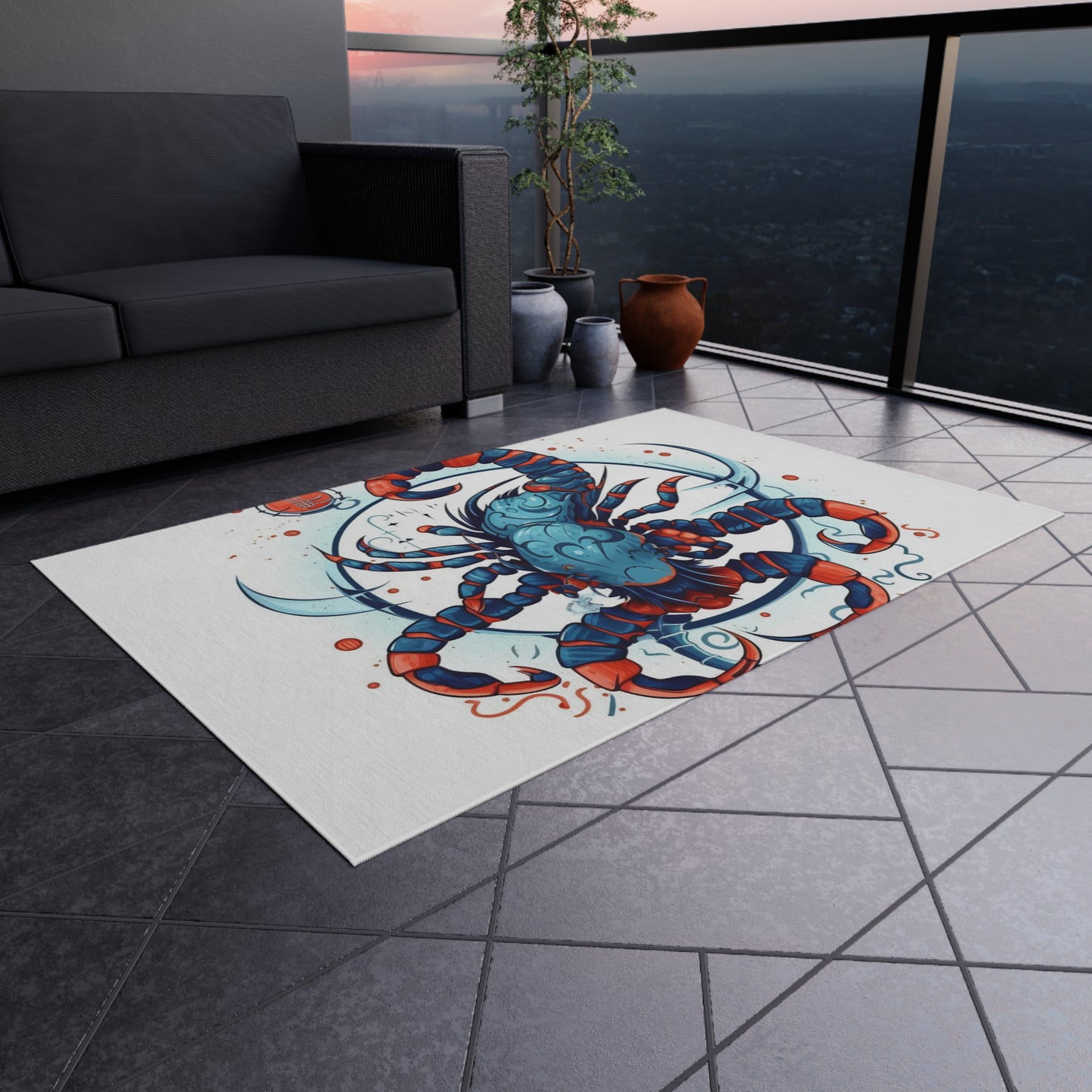 Cute Scorpio Zodiac Sign - Big Claws, Long Tail Cosmic Astrology Symbol - Outdoor Rug