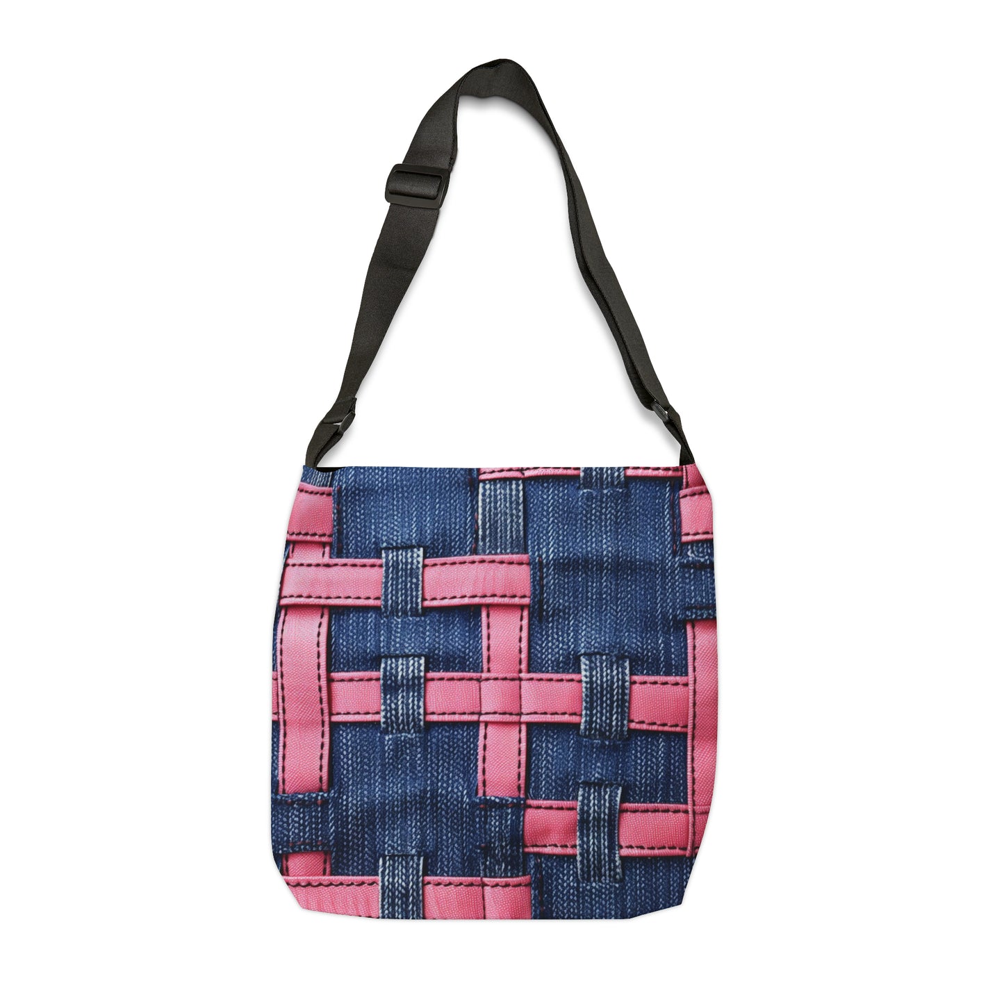 Candy-Striped Crossover: Pink Denim Ribbons Dancing on Blue Stage - Adjustable Tote Bag (AOP)