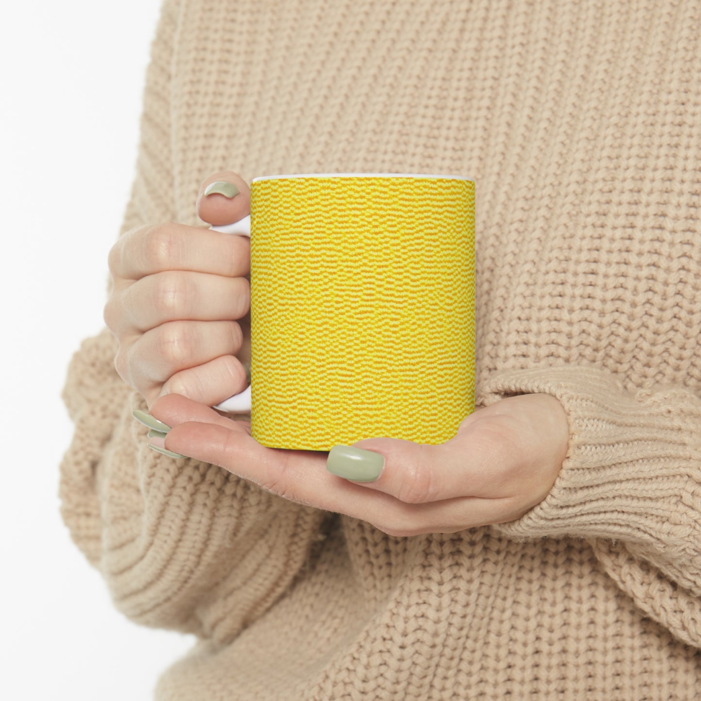 Sunshine Yellow Lemon: Tela alegre e inspirada en la mezclilla - Taza de cerámica de 11 oz