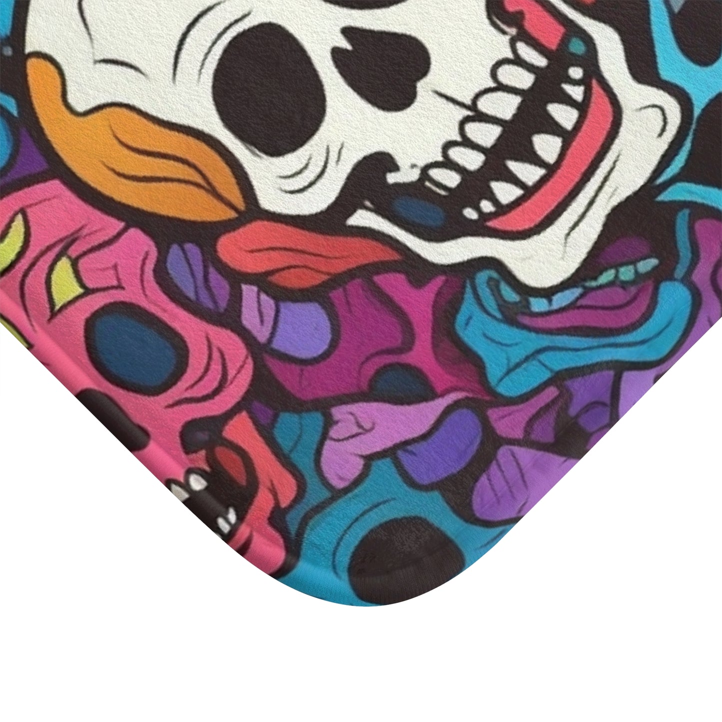 Patrón de cabeza de calavera de arco iris psicodélico, colores vibrantes - Alfombra de baño