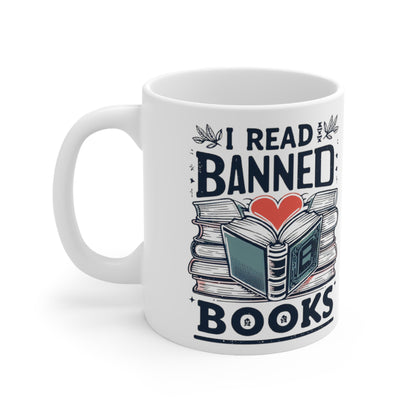 I Read Banned Books - 文学イラストへの心からの愛 - セラミックマグ 11オンス