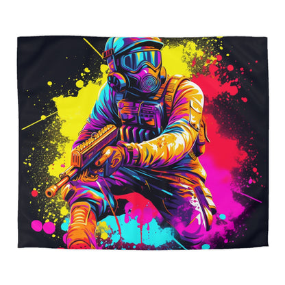 Paintball Action Sport: Player in Battle, Paint Splatter - Microfiber Duvet Cover