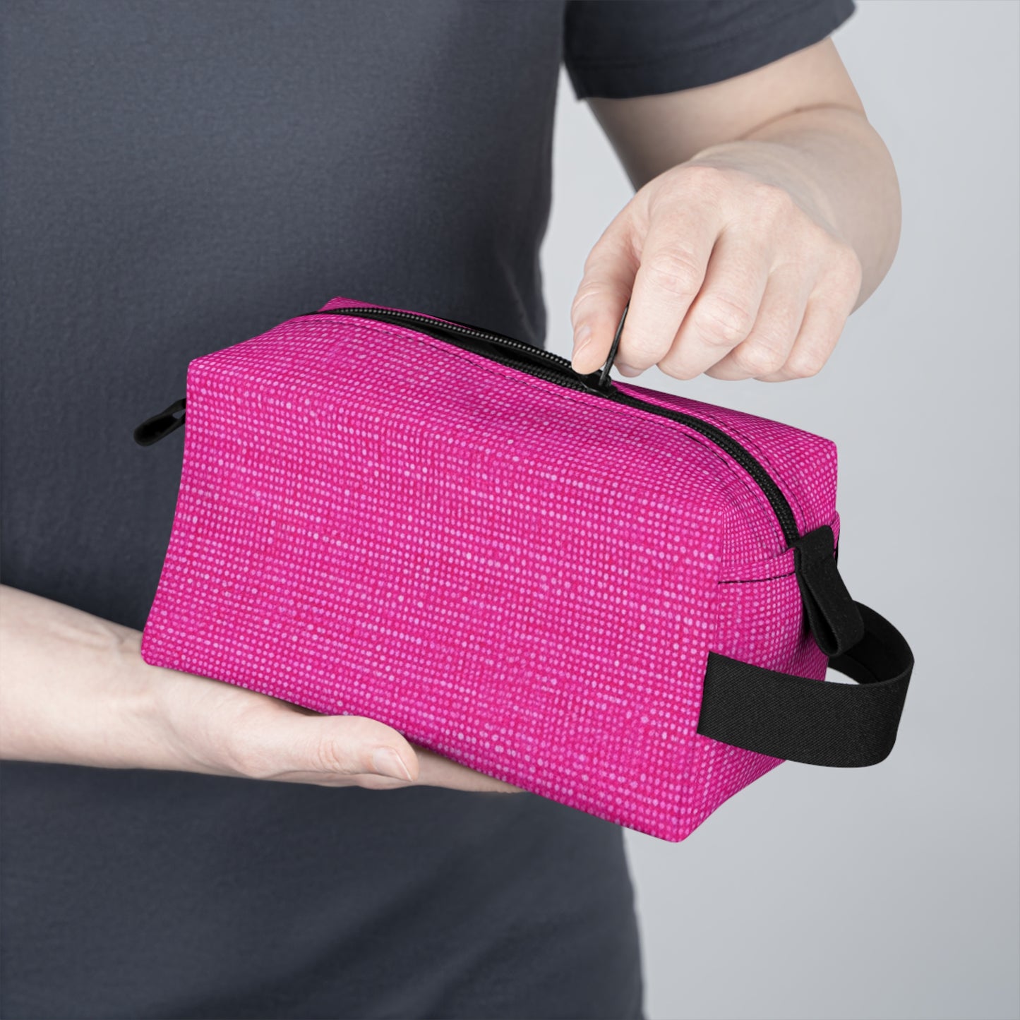 Hot Neon Pink Doll Like: Denim-Inspired, Bold & Bright Fabric - Toiletry Bag