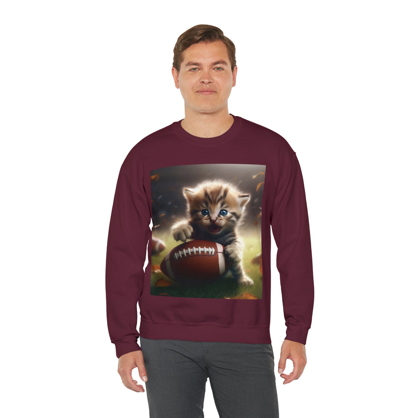 Football Kitten Touchdown: Tabby's Winning Play Sport Game - Unisex Heavy Blend™ Crewneck Sweatshirt