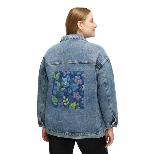 Floral Embroidery Blue: Denim-Inspired, Artisan-Crafted Flower Design -Women's Denim Jacket