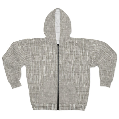 Gris plateado: diseño de tela contemporáneo inspirado en la mezclilla - Sudadera con capucha unisex con cremallera (AOP)