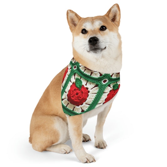 Apple Granny Square Crochet Pattern: Wild Fruit Tree, Delicious Red Design - Dog & Pet Bandana Collar