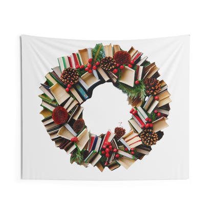 Holiday Book Wreath: Festive Literary Book Lover & Christmas Pinecone Arrangement - Indoor Wall Tapestries