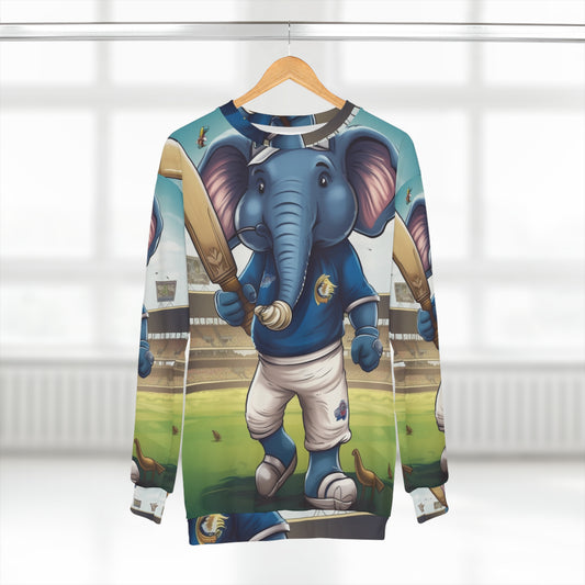 India Elephant Cricket Sport Star: Pitch, Run, Stump Game - Encanto animado - Sudadera unisex (AOP) 