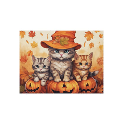 Kitty Cat Kittens Halloween - Cute Furries on Pumpkin - Festive Feline Decor - Outdoor Rug