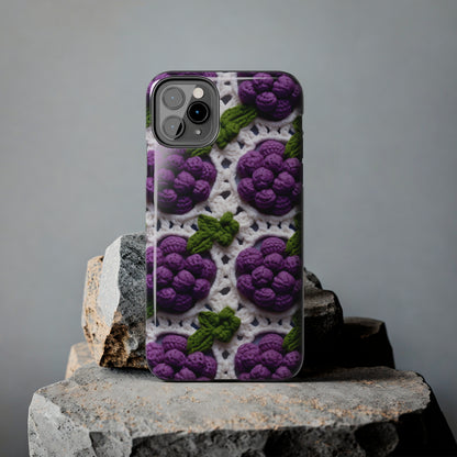 Crochet Grapes Pattern - Granny Square Design - Fresh Fruit Pick - Orchard Purple Snack Food - Tough Phone Cases