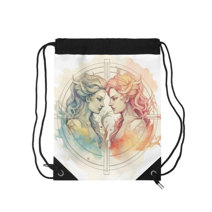 Pastel Gemini Astrology Art - Twins Symbol, Light Color - Drawstring Bag