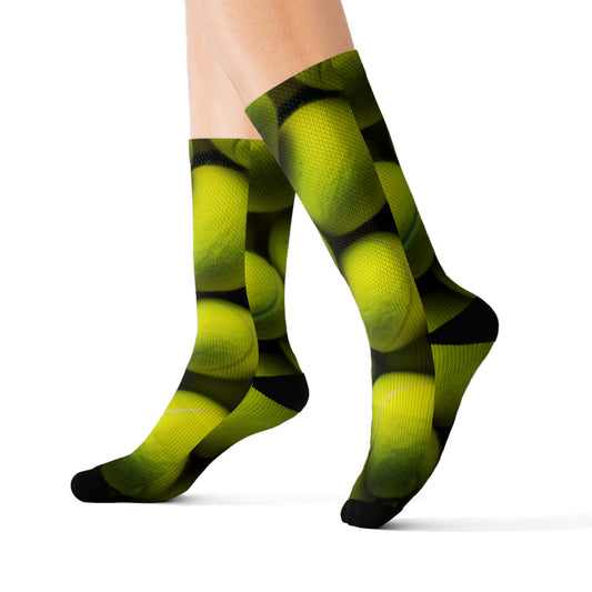 Tennis Ball Sport: Athlete Court Action, Rally & Serve - Sublimation Socks