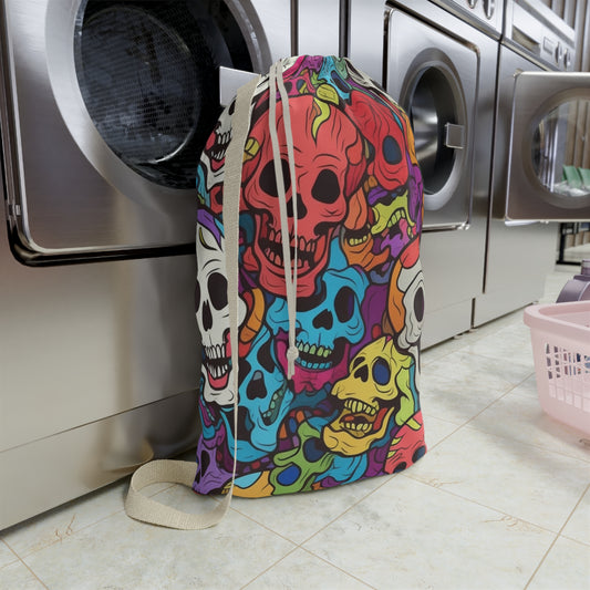 Psychedelic Rainbow Skull Head Pattern, Vibrant Colors - Laundry Bag