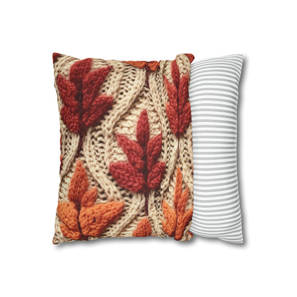 Crochet Fall Leaves: Harvest Rustic Design - Golden Browns -Woodland Maple Magic - Spun Polyester Square Pillow Case