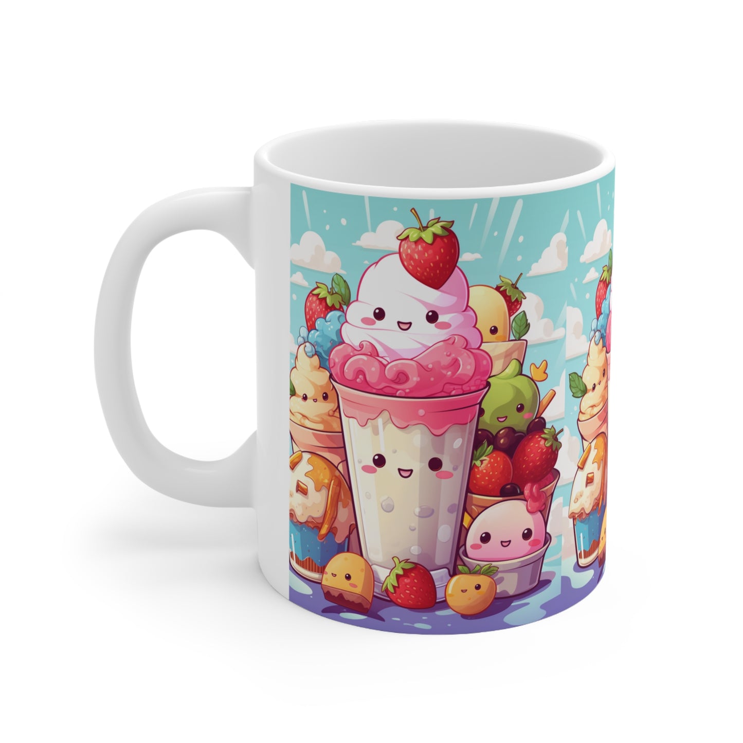 Strawberry Japan Milkshake - Kawaii Dessert Delight - Sweet Berry Anime Character - Ceramic Mug 11oz